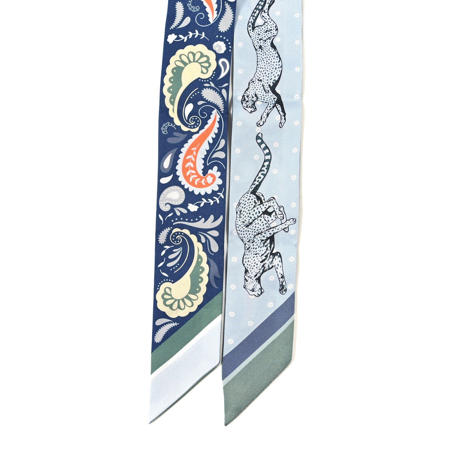 Silk Guepards Bandana Twilly Marine Clair Bleu Ciel Vert