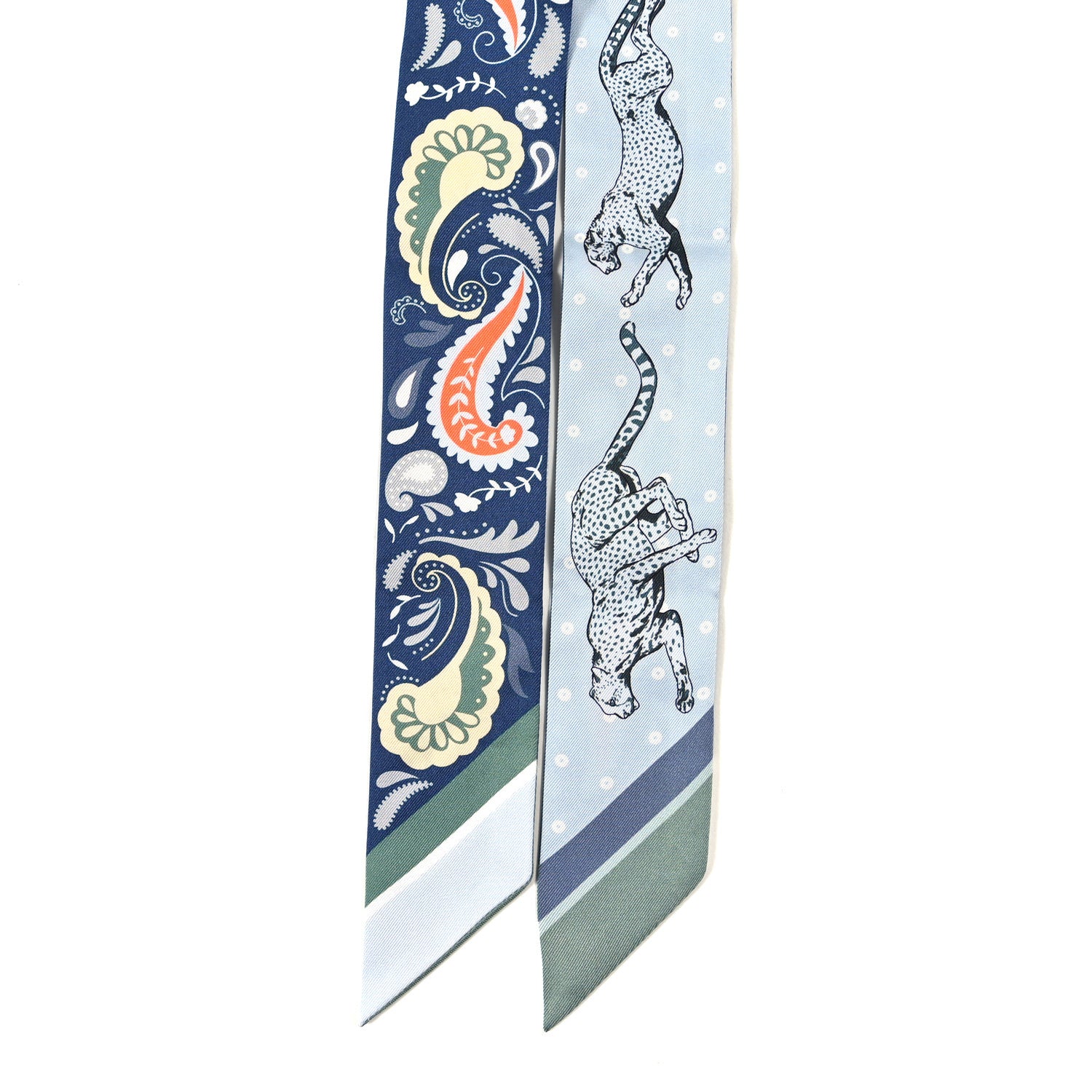 Hermes Silk Guepards Bandana Twilly Marine Clair Bleu Ciel Vert 2 of 3