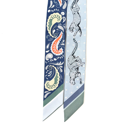 Hermes Silk Guepards Bandana Twilly Marine Clair Bleu Ciel Vert 2 of 3