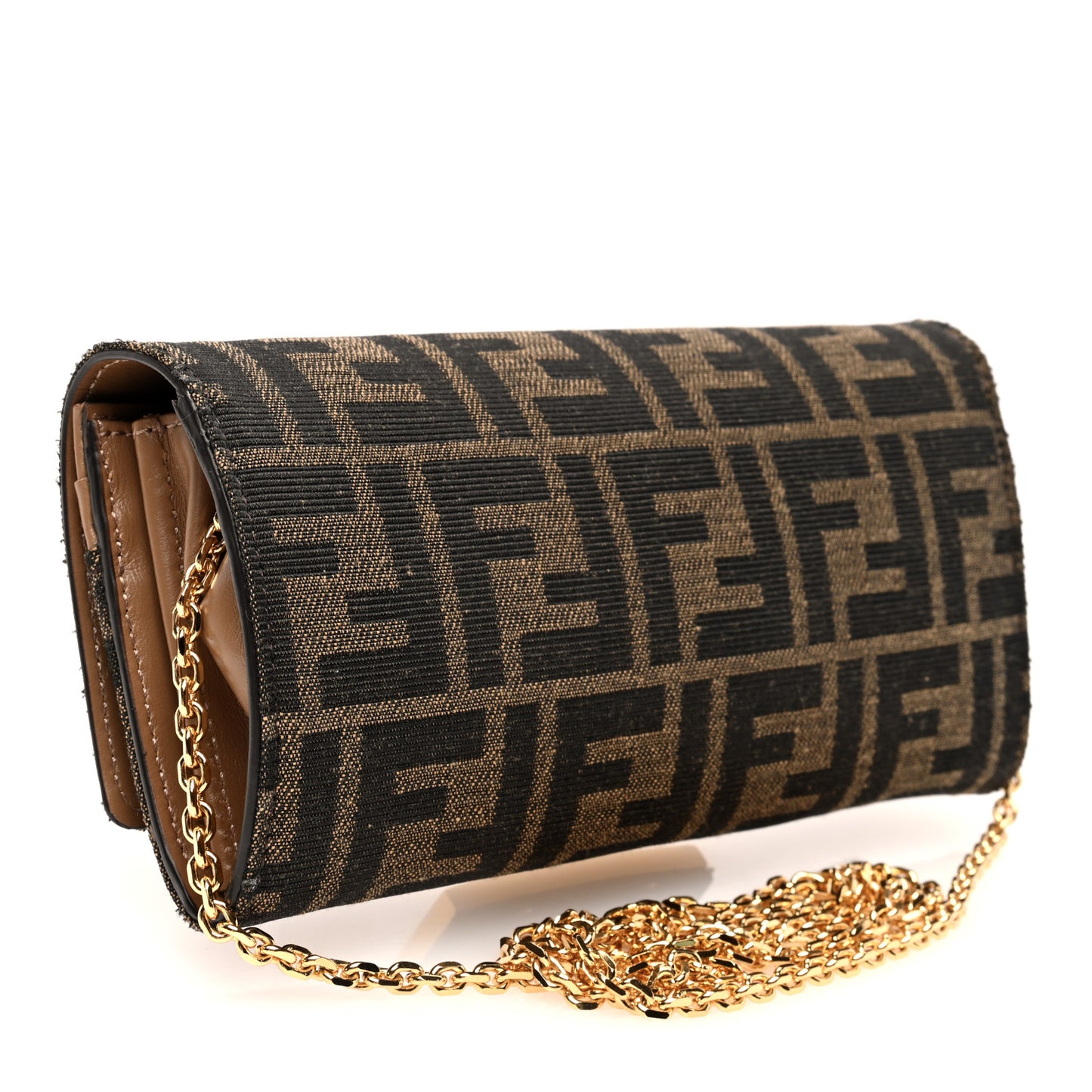 Fabric Jacquard FF 1974 Continental Wallet On Chain Tobacco Moro