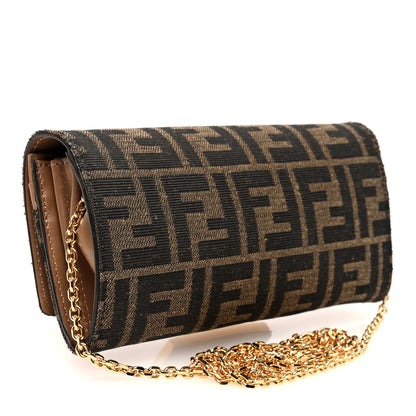 Fendi Fabric Jacquard FF 1974 Continental Wallet On Chain Tobacco Moro 3 of 10
