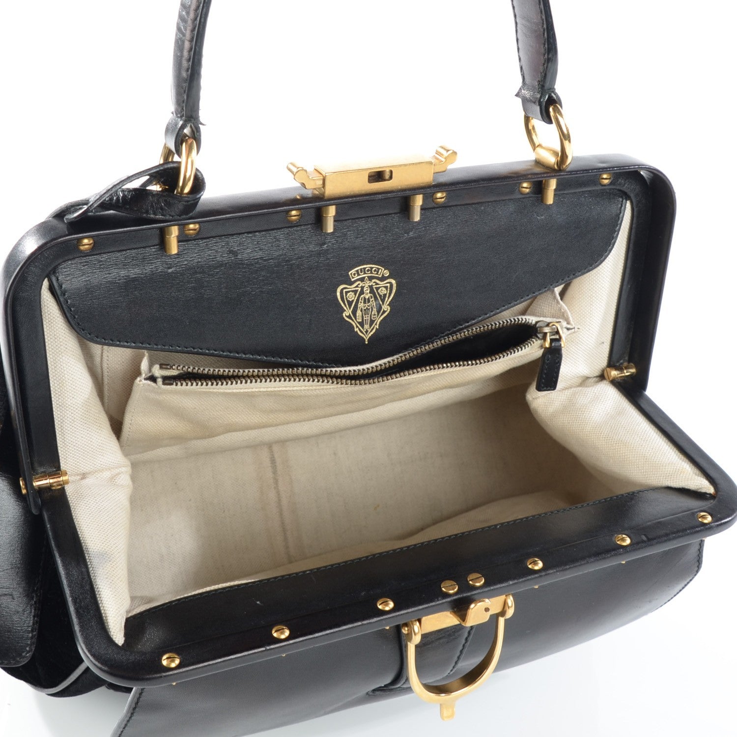 Gucci Velvet Diamante Leather Lady Stirrup Top Handle Bag Black 10 of 11