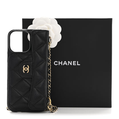 Chanel Caviar Quilted Pearl Crush iPhone 16 Pro Max Case With Chain Black 9 of 9