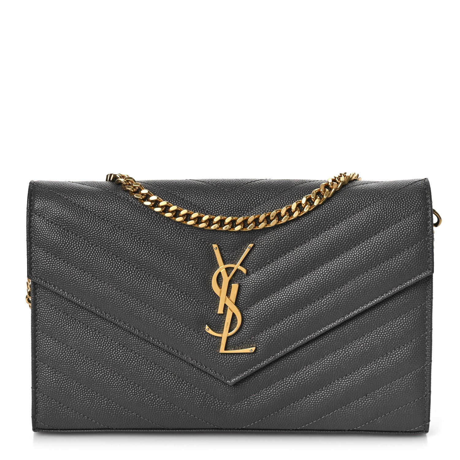 Saint Laurent Grain De Poudre Matelasse Chevron Monogram Chain Wallet Earth 1 of 9