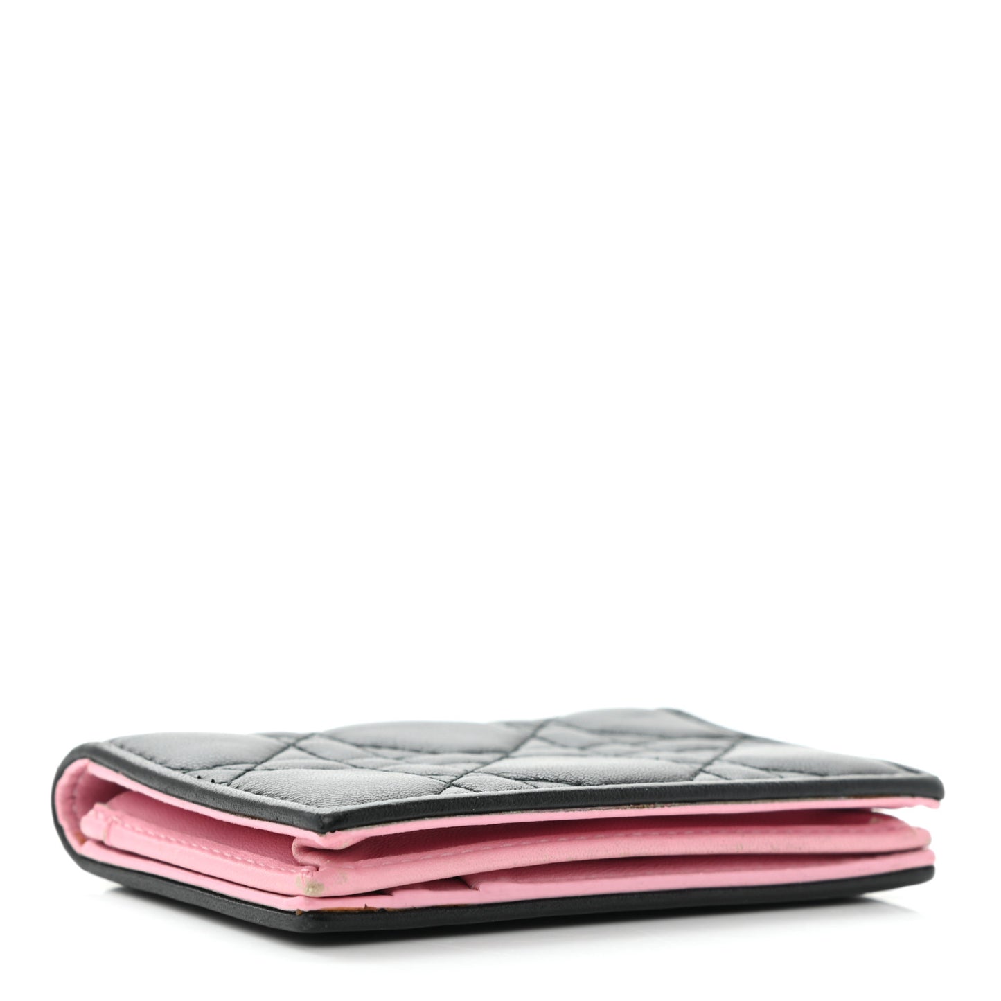 Lambskin Cannage Bi-Color Small Lady Dior Flap Card Holder Black Pink