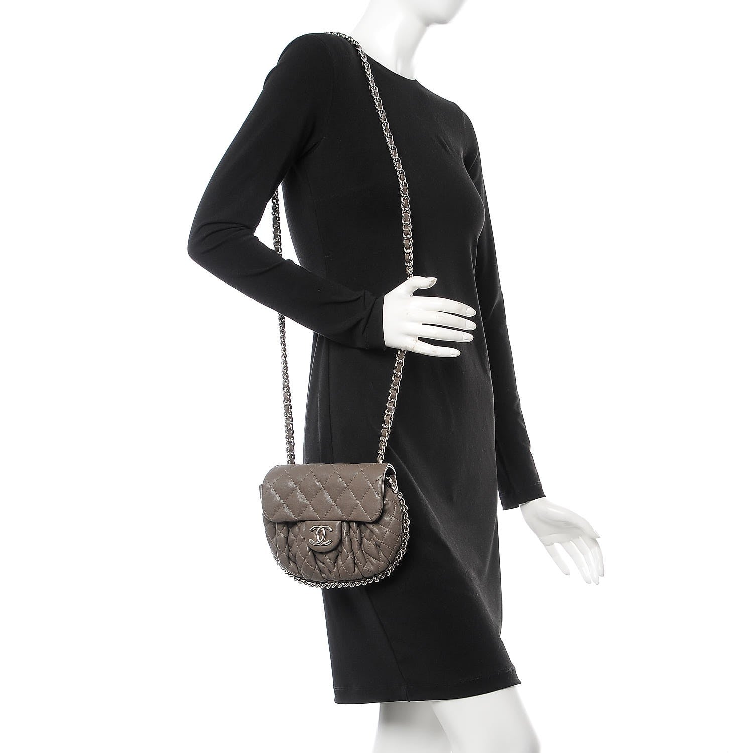 Chanel Washed Lambskin Quilted Mini Chain Around Flap Taupe 2 of 9