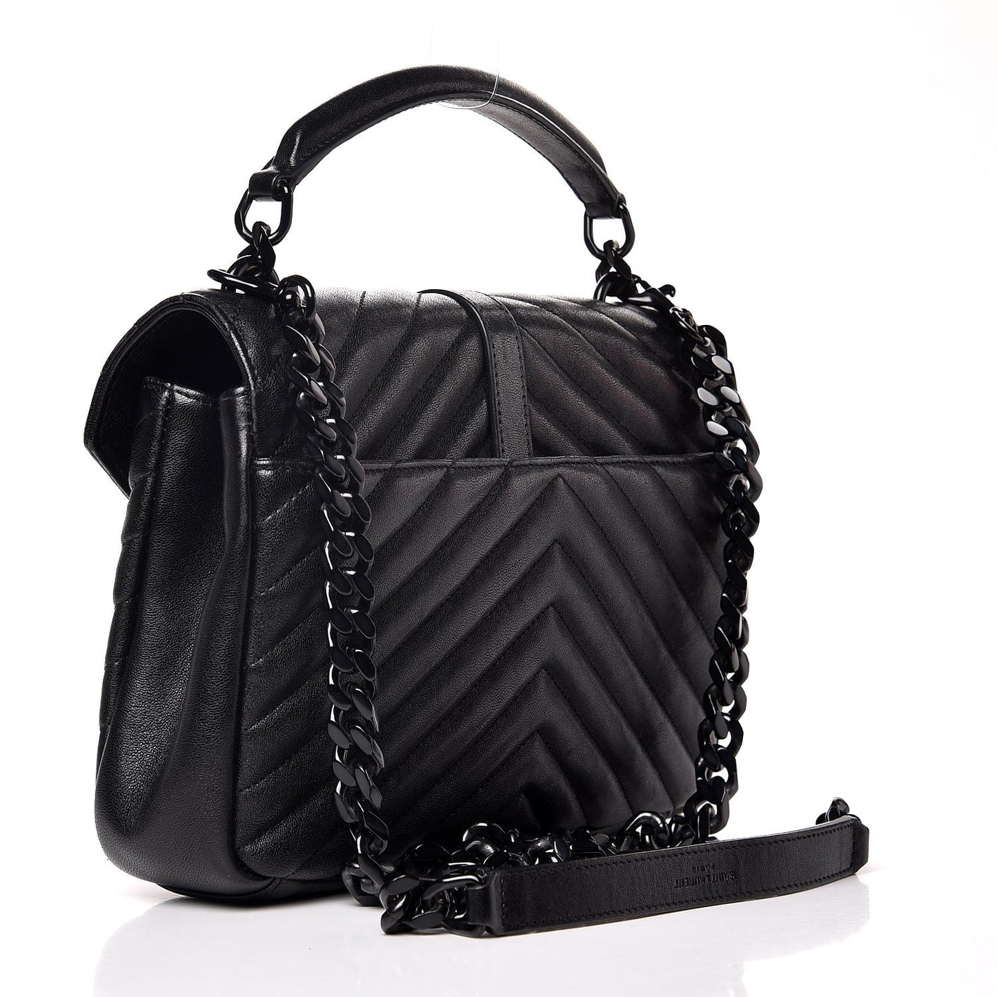 Sheepskin Matelasse Chevron Monogram Medium College Bag Black