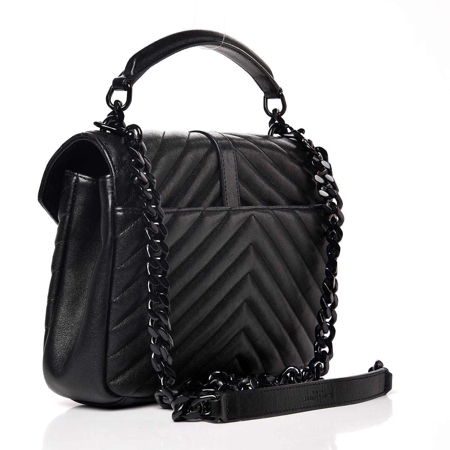 Saint Laurent Sheepskin Matelasse Chevron Monogram Medium College Bag Black 4 of 13