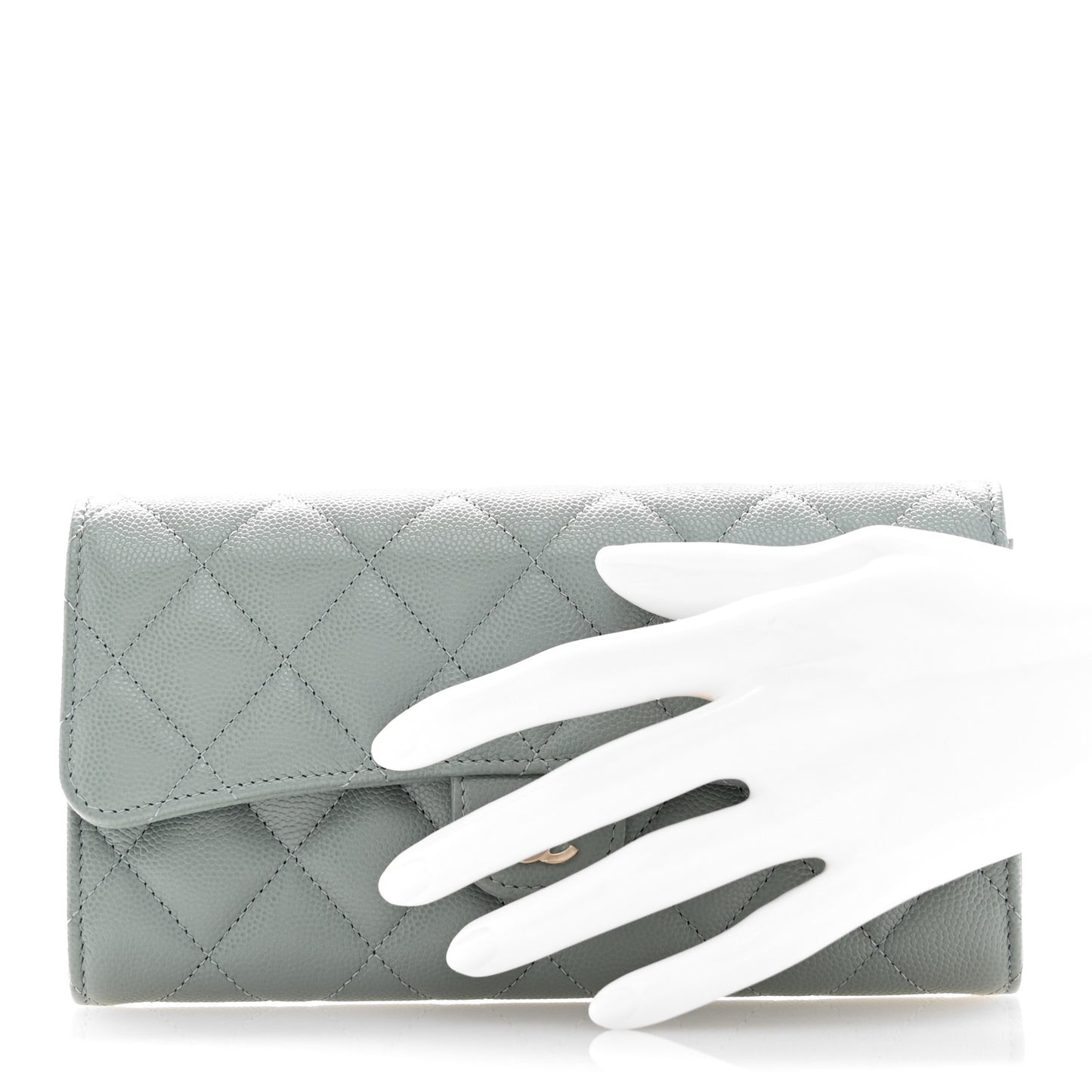 Caviar Quilted Large Gusset Flap Wallet Dark Green