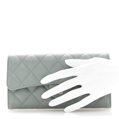 Chanel Caviar Quilted Large Gusset Flap Wallet Dark Green 2 of 9