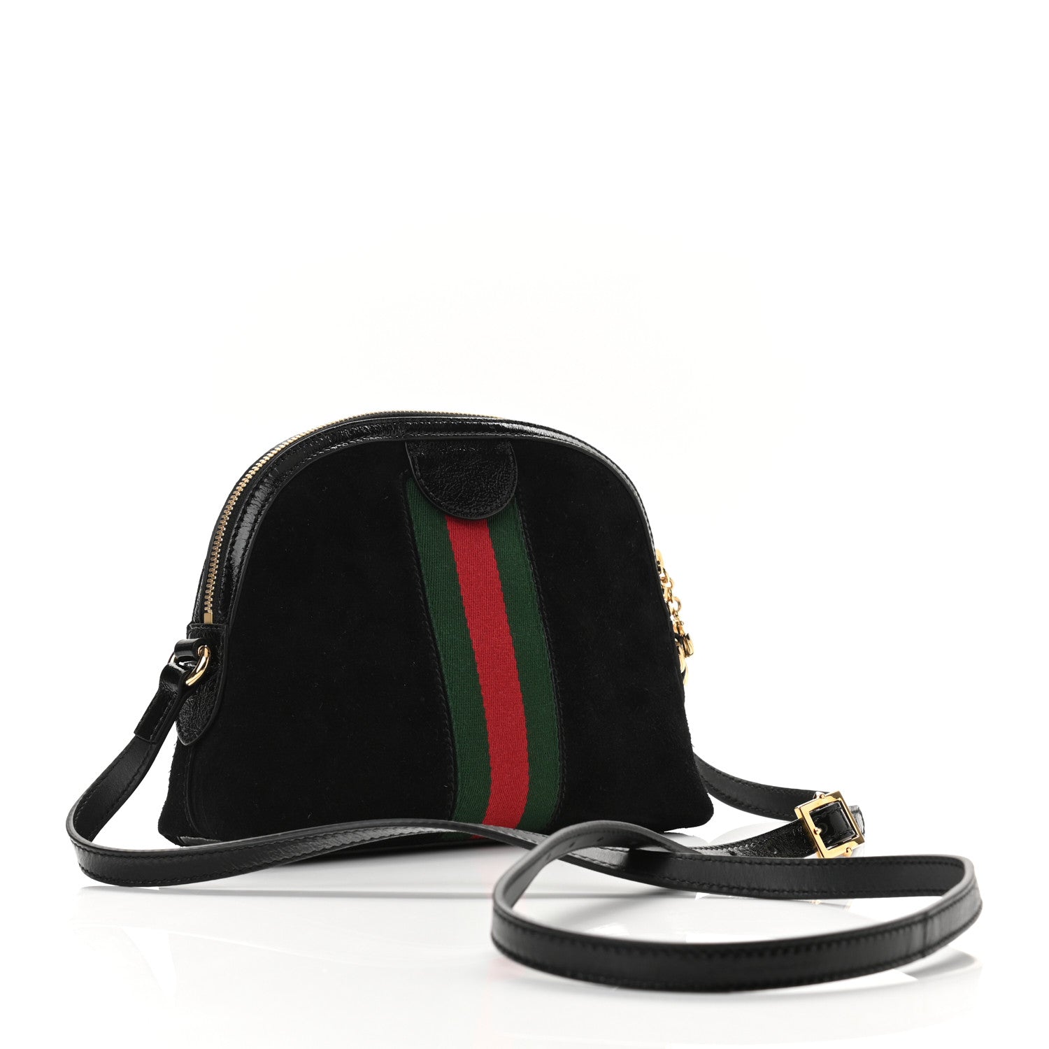 Gucci Suede Patent Web GG Small Ophidia Dome Shoulder Bag Black 3 of 10