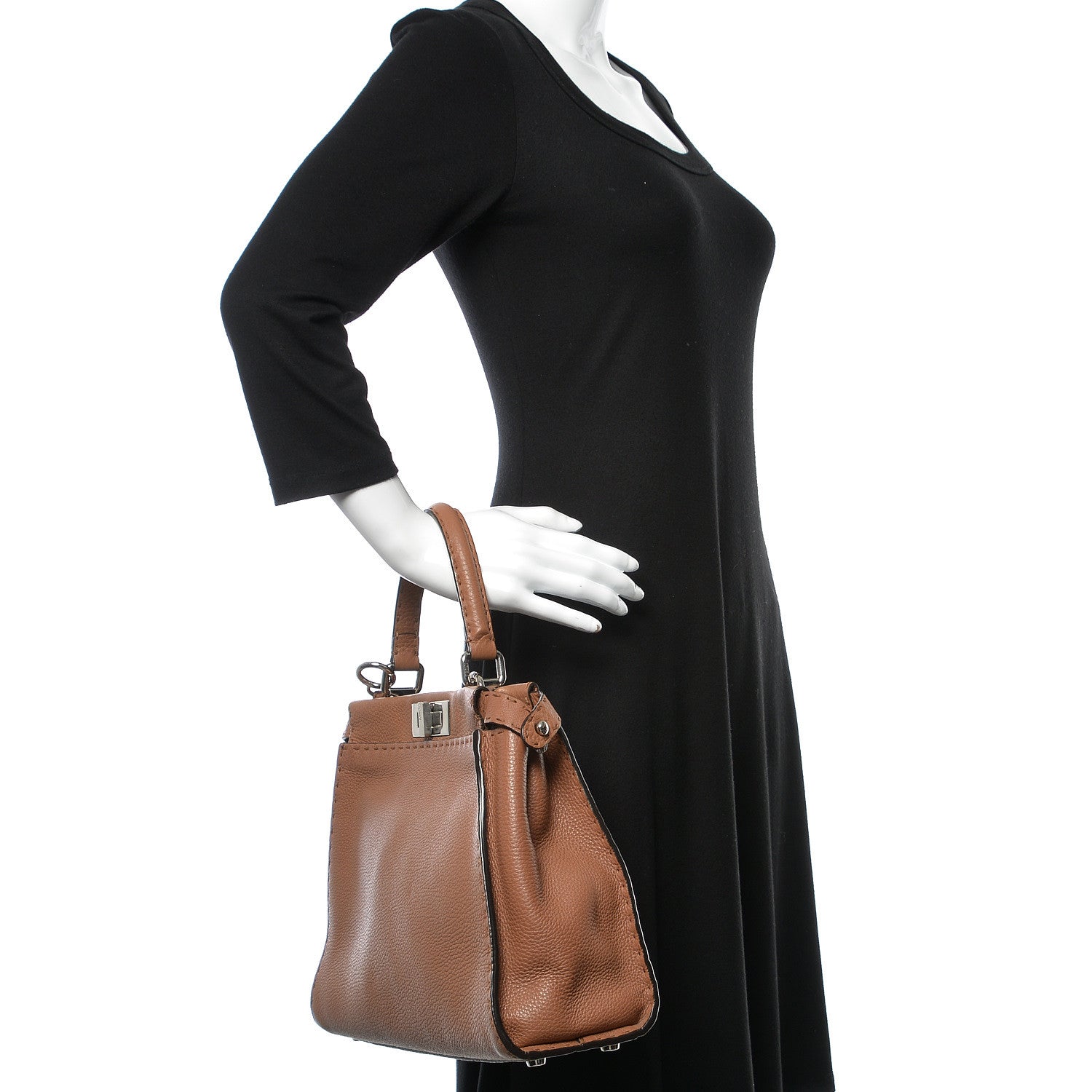 Fendi Cuoio Romano Selleria Bi-Color Medium Peekaboo Iconic Satchel Mou Deserto 3 of 10