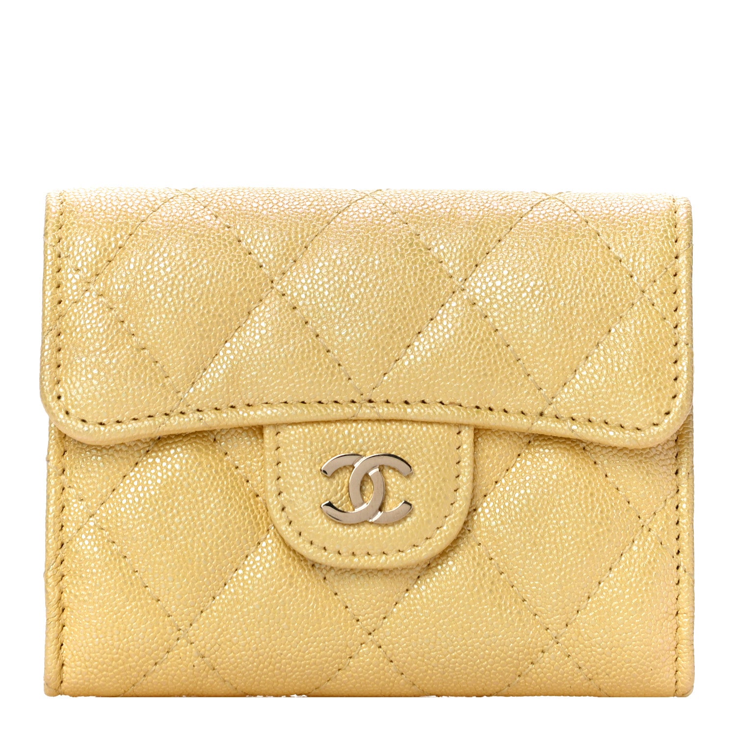 Chanel Iridescent Caviar Quilted Flap Card Holder Yellow 1 of 12