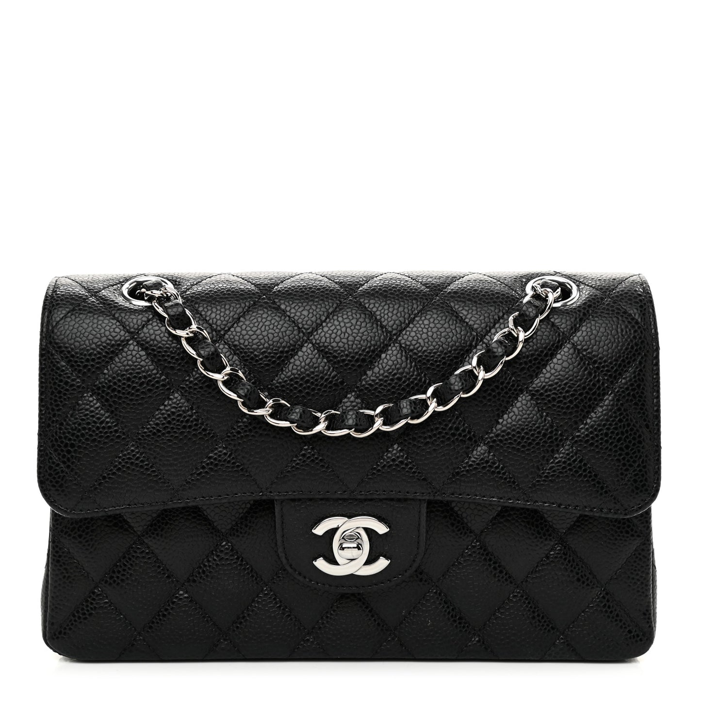 Caviar Quilted Small Double Flap Black