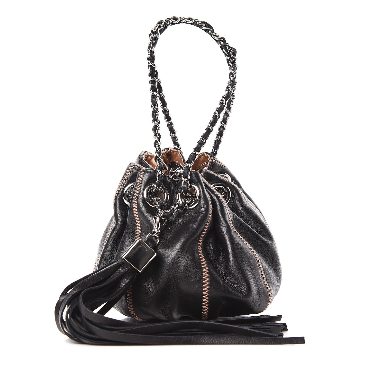 Chanel Lambskin Satin Mini Drawstring Tassel Shoulder Bag Black 1 of 9