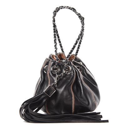 Chanel Lambskin Satin Mini Drawstring Tassel Shoulder Bag Black 1 of 9