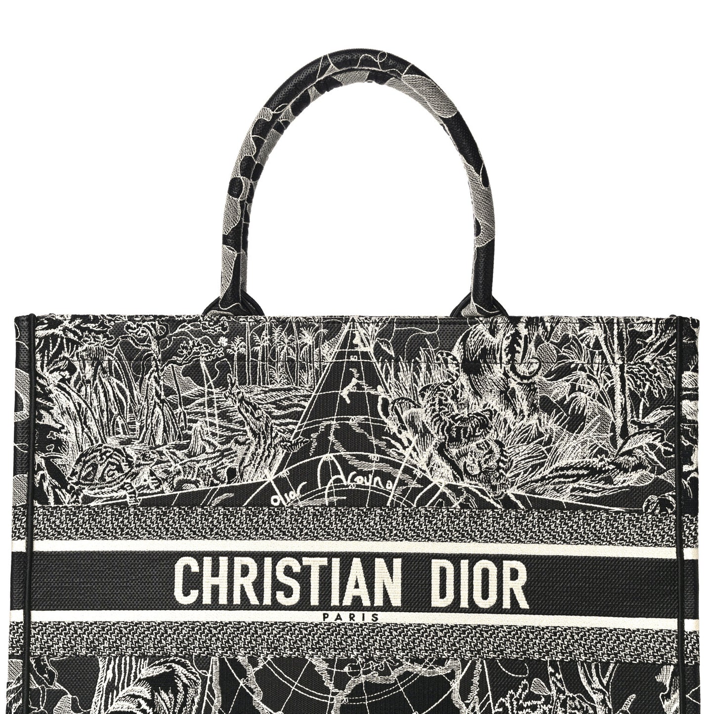 Canvas Embroidered Large Around The World Book Tote Black White