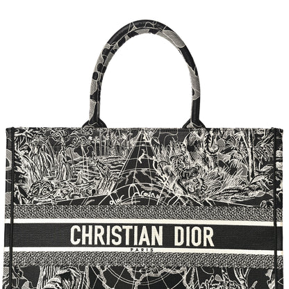 Christian Dior Canvas Embroidered Large Around The World Book Tote Black White 9 of 9