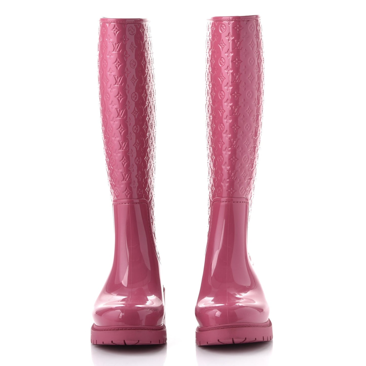 Rubber Embossed Monogram Splash Rain Boots 36 Pink