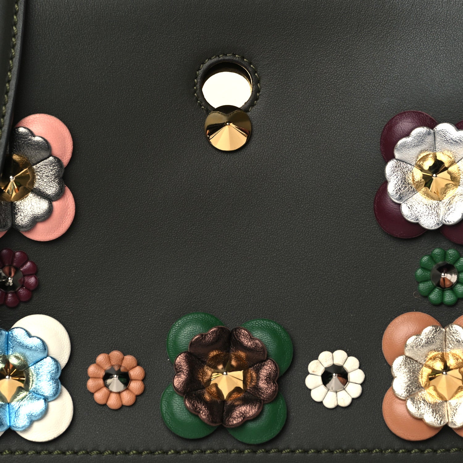 Fendi Vitello Baltico Nappa Flowerland Studded Small Dotcom Click Chain Satchel Verde Prato Multicolor 9 of 11