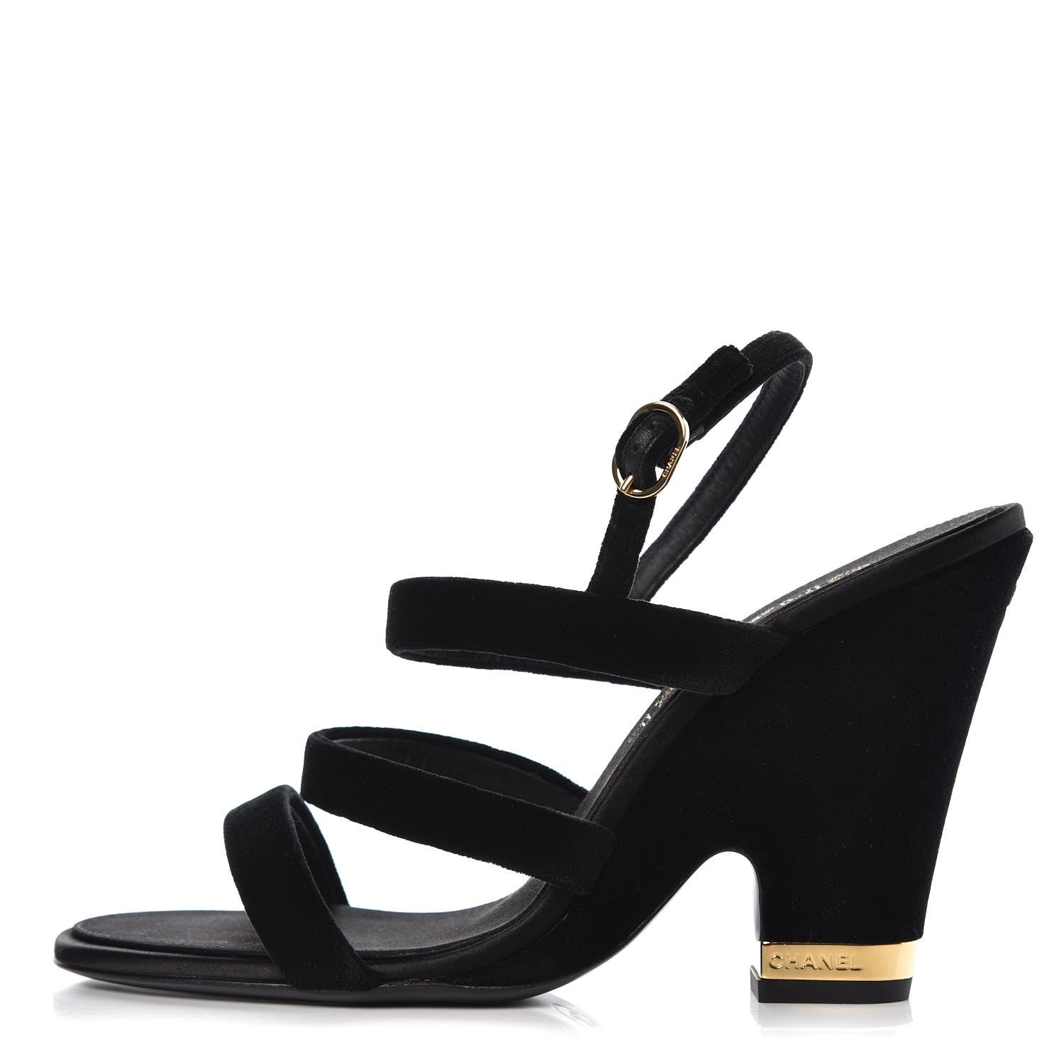 Chanel Velvet CC Sandals 39.5 Black 1 of 9