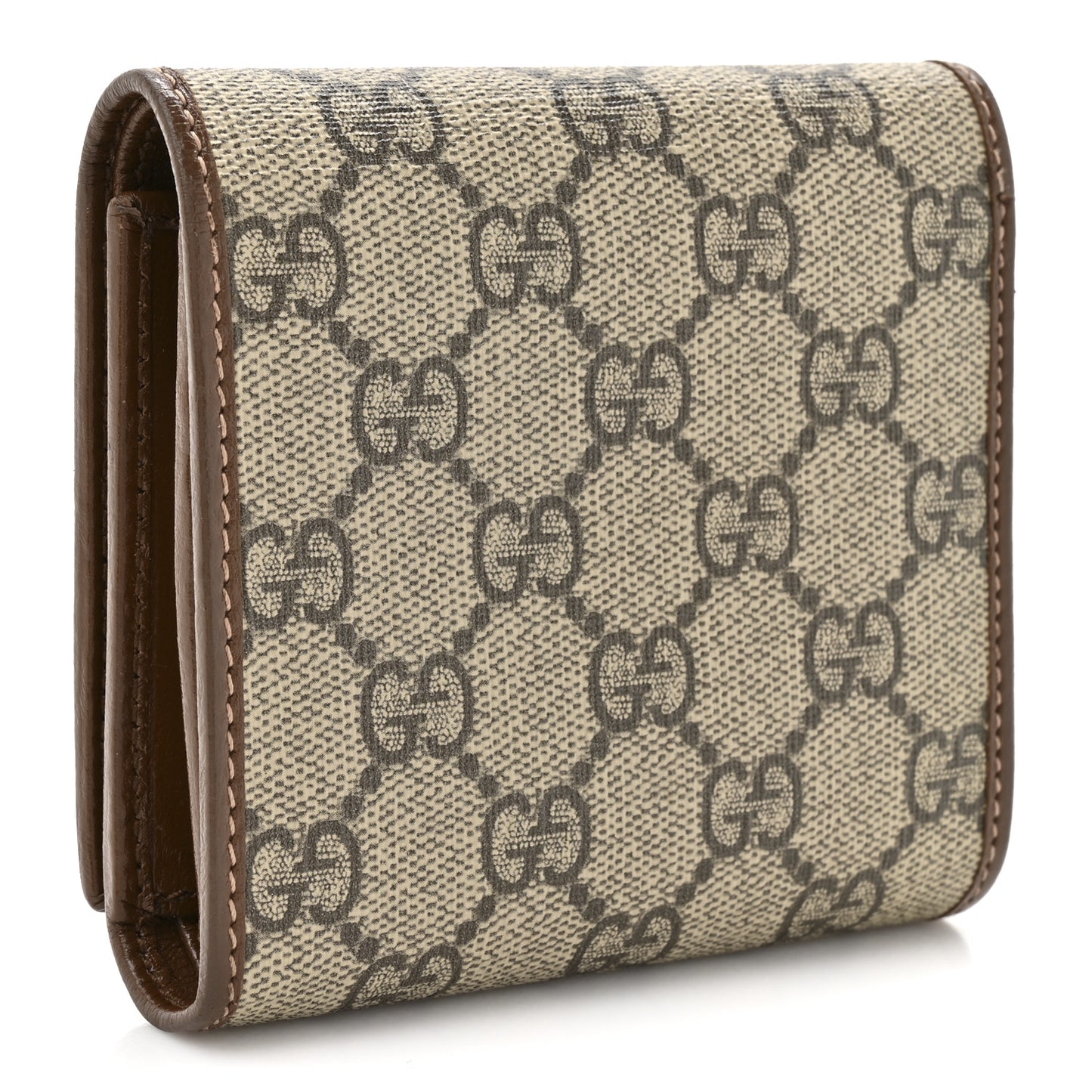 GG Supreme Monogram Azalea Calfskin Horsebit 1955 Flap Card Case Wallet Beige Ebony Brown Sugar