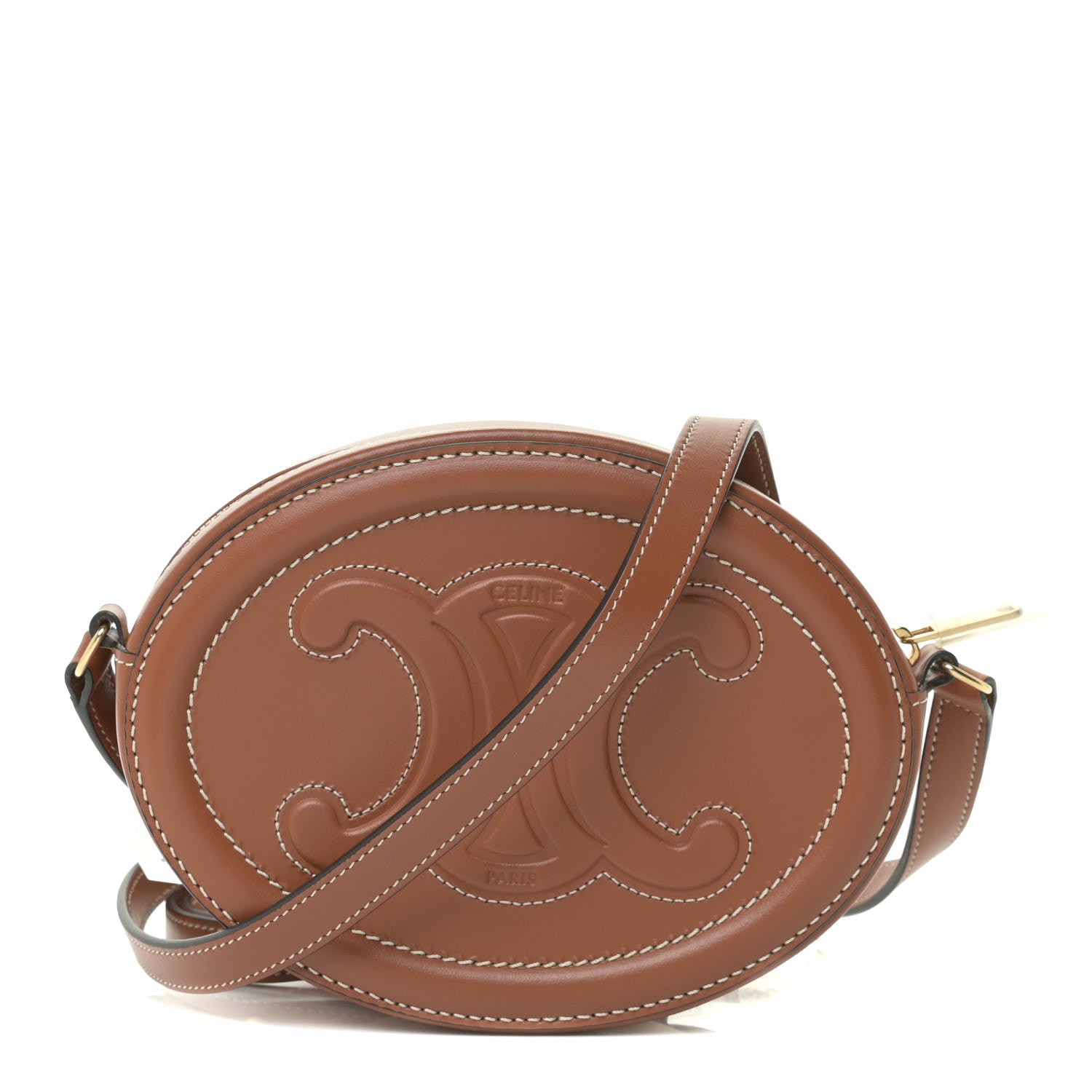 Celine Smooth Calfskin Cuir Small Triomphe Oval Crossbody Purse Tan 1 of 9