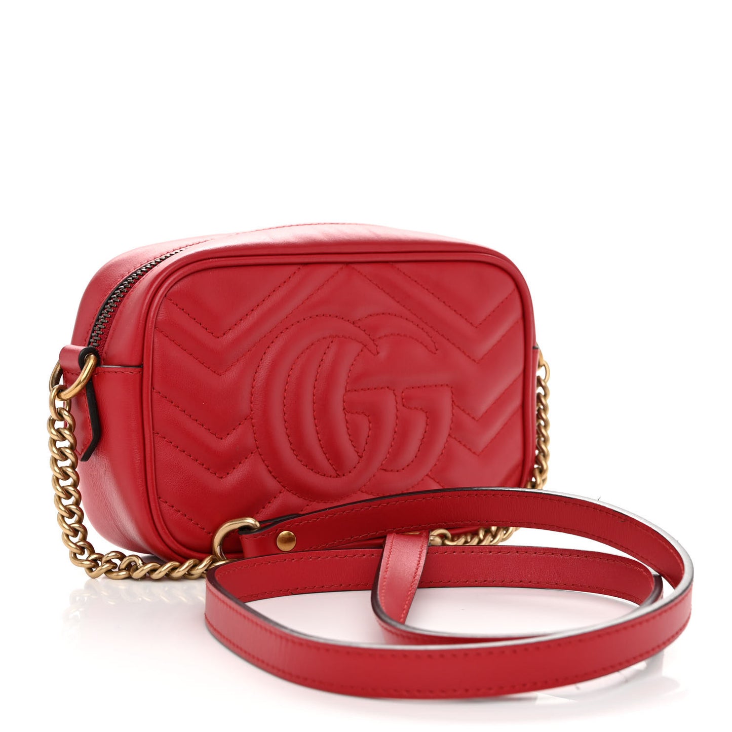 Calfskin Matelasse Mini GG Marmont Chain Shoulder Bag Hibiscus Red
