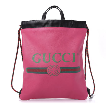 Gucci Grained Calfskin Logo Drawstring Backpack Box Pink Green Black 2 of 11