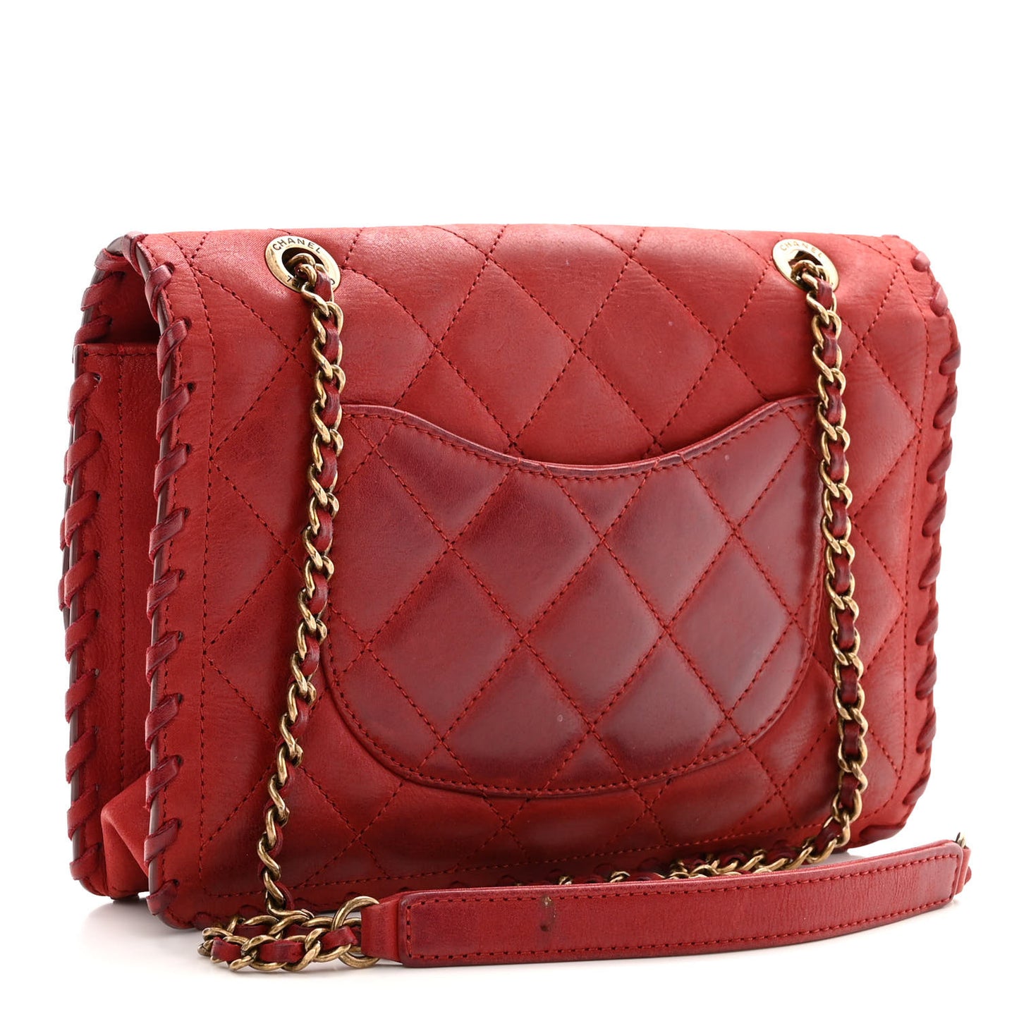 Iridescent Calfskin Small Happy Stitch Flap Red