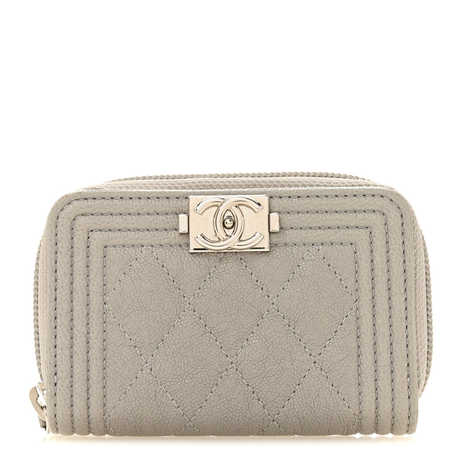Chanel Caviar Quilted Boy Zip Around Coin Purse Wallet Grey 1 of 9