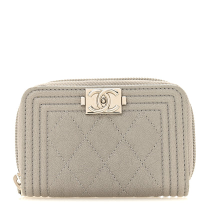 Chanel Caviar Quilted Boy Zip Around Coin Purse Wallet Grey 1 of 9