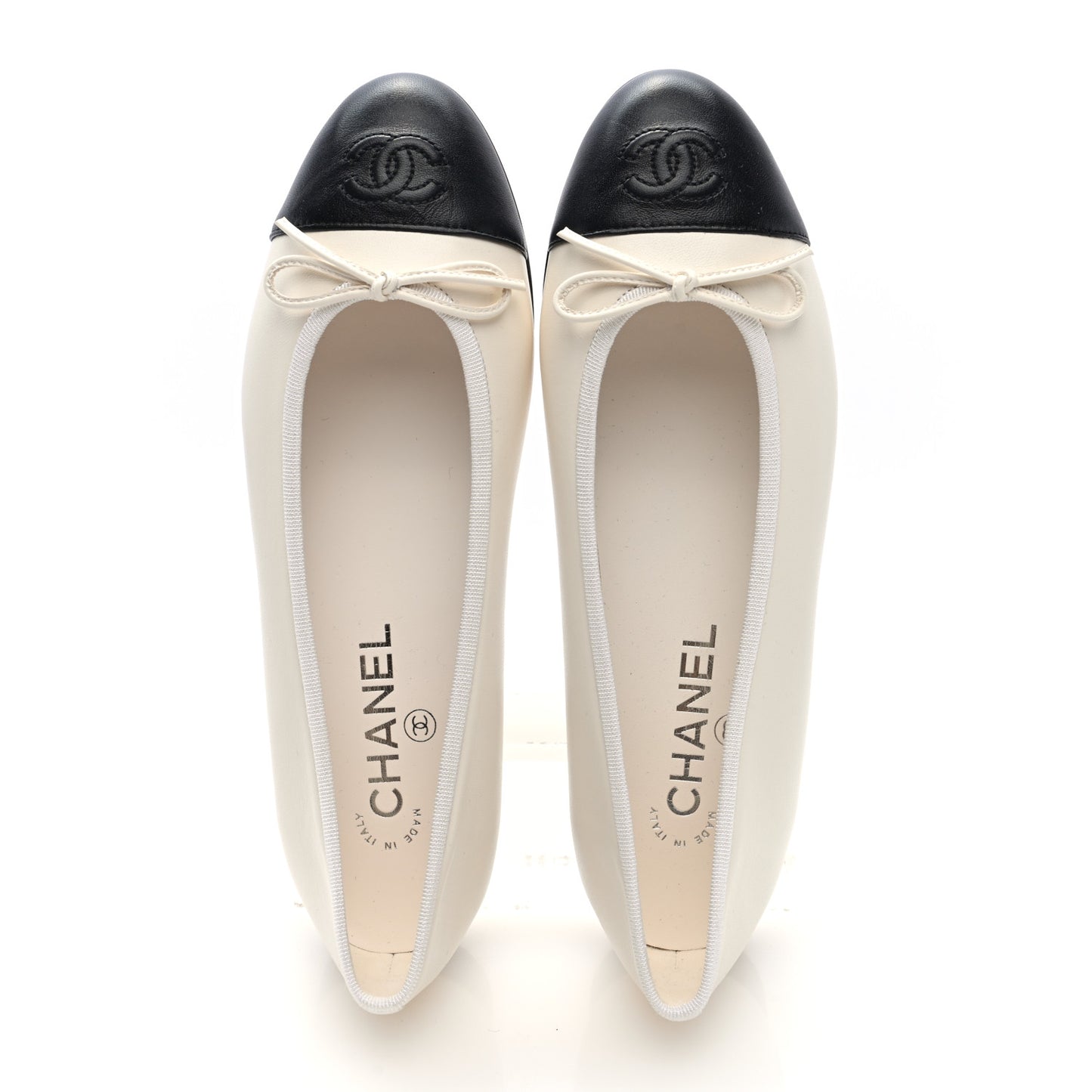 Lambskin Cap Toe CC Ballerina Flats 37.5 White Black