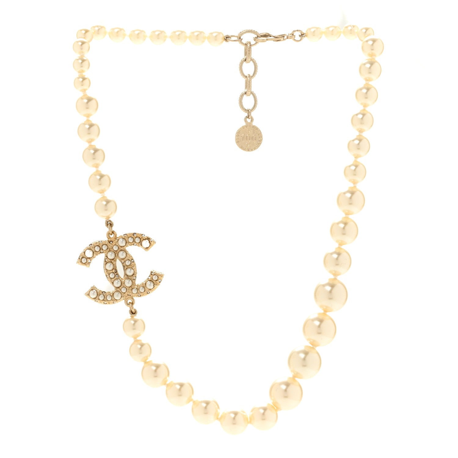 Chanel Pearl CC 100th Anniversary Necklace Light Gold 3 of 6