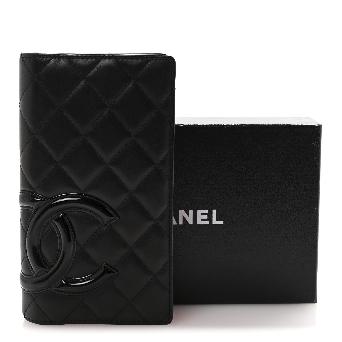 Calfskin Quilted Cambon Yen Wallet Black