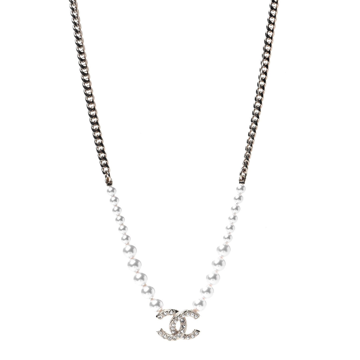 Pearl Crystal Chain CC Necklace Gold