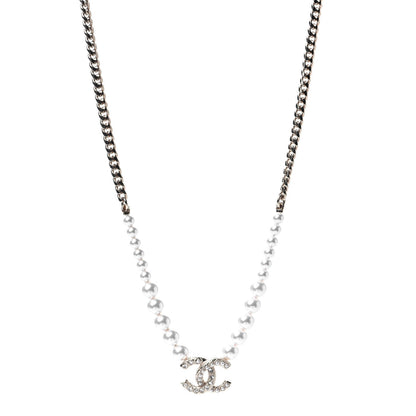 Chanel Pearl Crystal Chain CC Necklace Gold 1 of 4