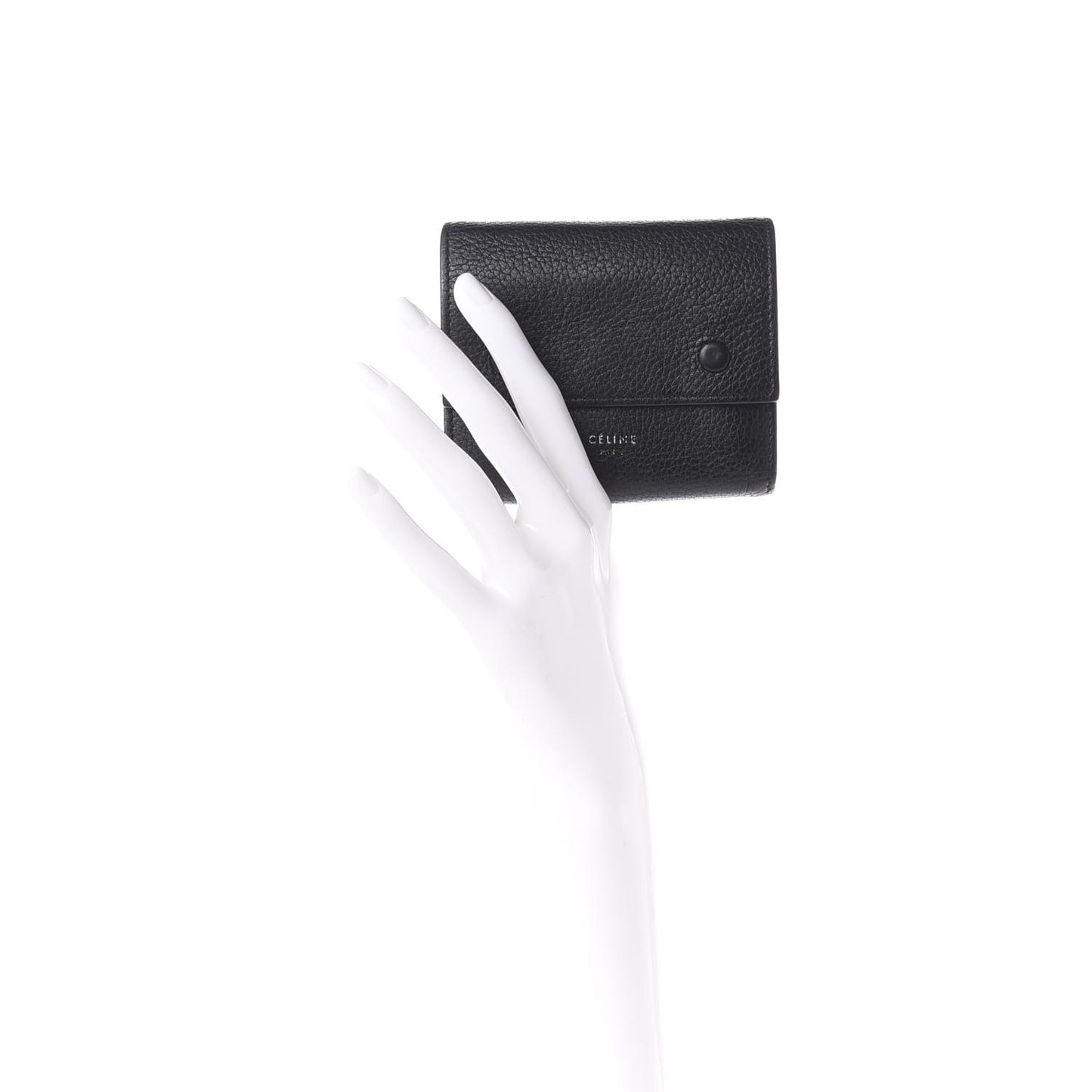 Drummed Calfskin Small Multifunction Folded Wallet Black