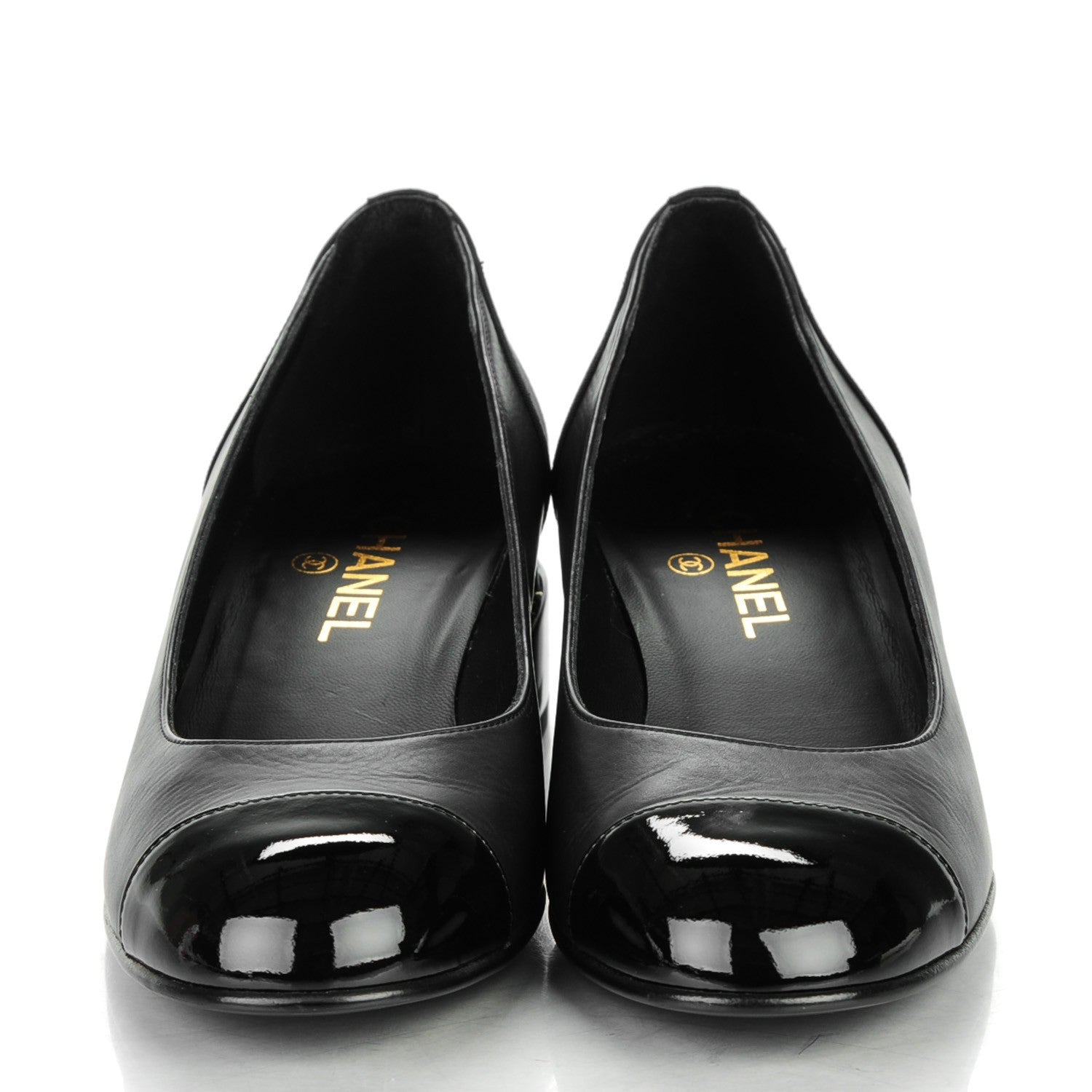 Chanel Lambskin Patent Cap Toe Low Heel Chain Pumps 39 Black 2 of 8