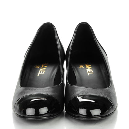 Chanel Lambskin Patent Cap Toe Low Heel Chain Pumps 39 Black 2 of 8