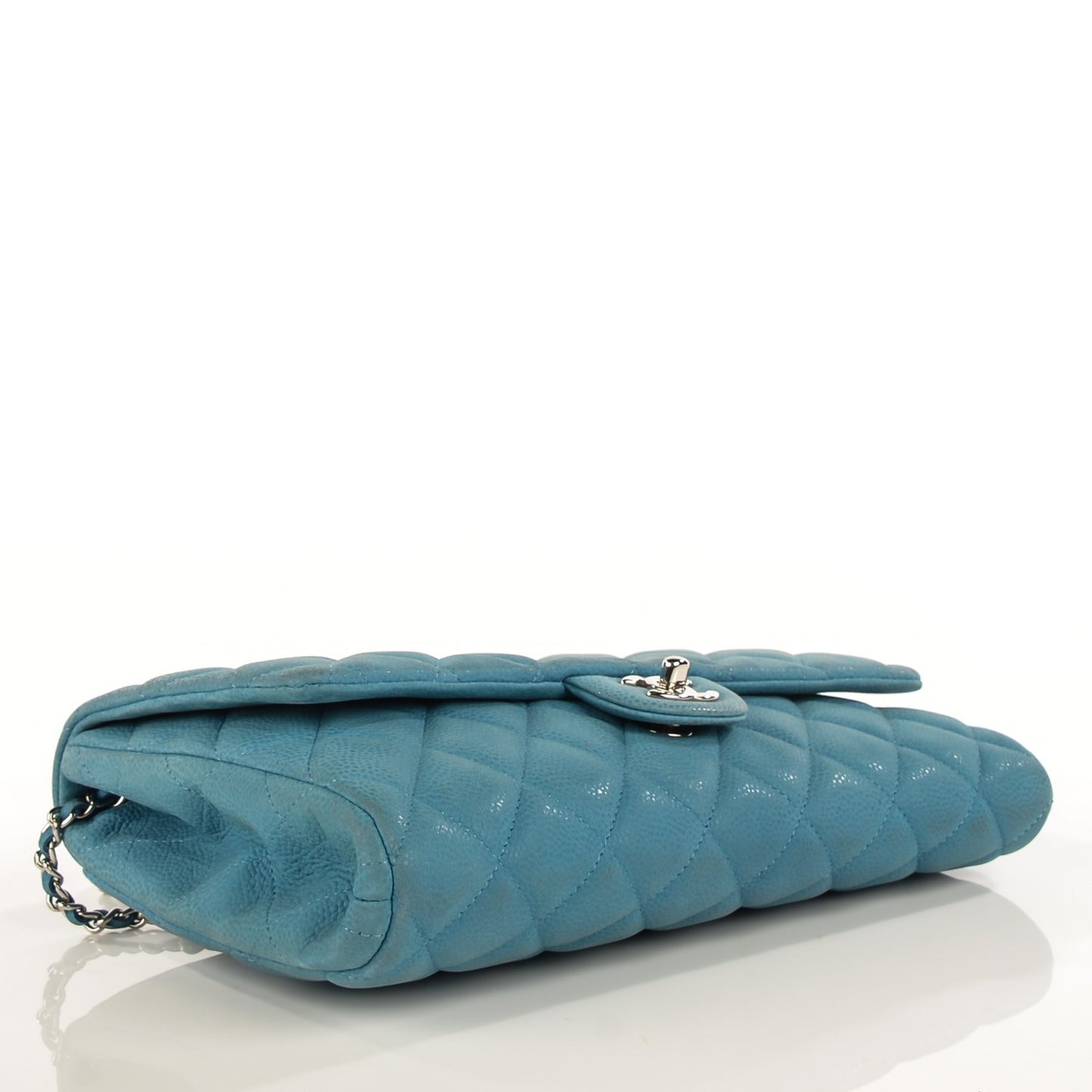 Iridescent Caviar Quilted Clutch With Chain Flap Blue