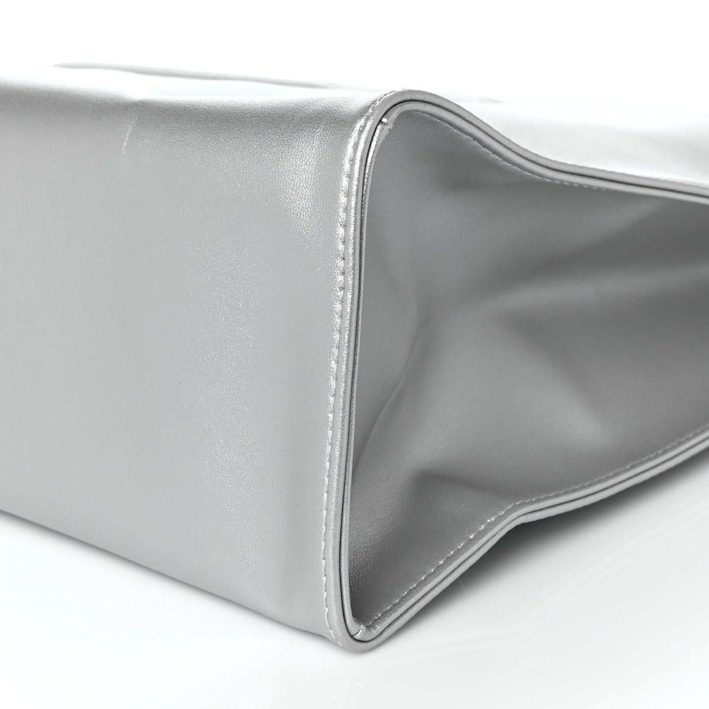 Metallic Vegan Leather Medium Shopping Bag Silver