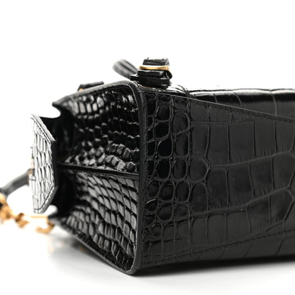 Balenciaga Shiny Supple Calfskin Crocodile Embossed Neo Classic Gold Hardware Mini City Black 7 of 8