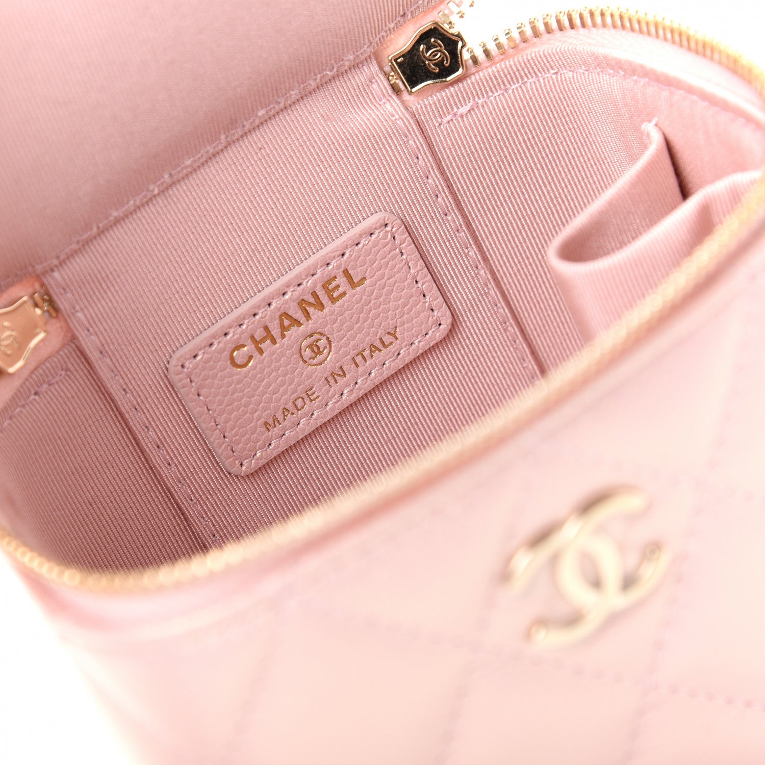 Chanel Iridescent Caviar Quilted Mini Pearl On Top Vanity Case With Chain Light Pink 8 of 10