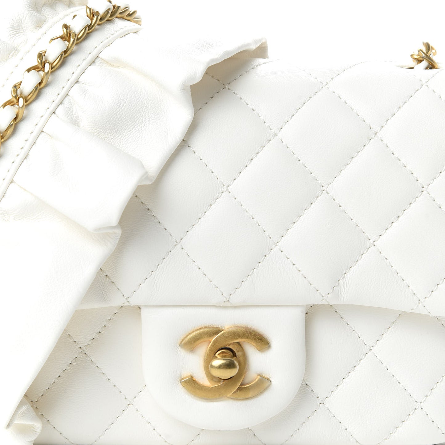 Calfskin Quilted Mini Romance Square Flap White