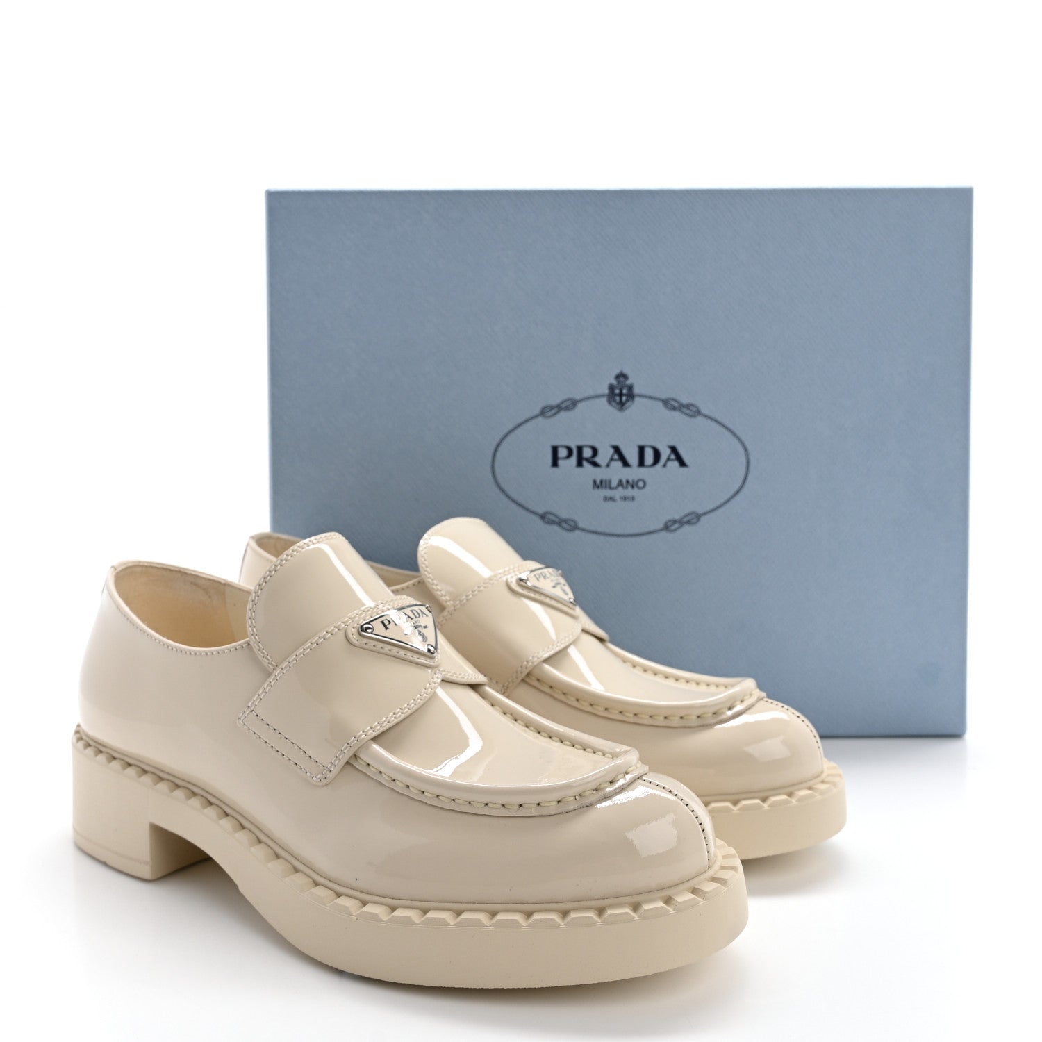 Prada Vernice Triangle 50mm Loafers 37.5 Avorio 6 of 12