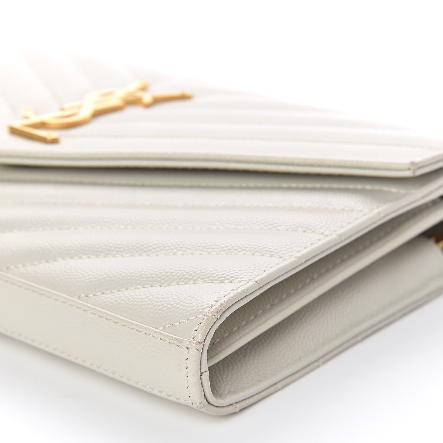 Saint Laurent Grain De Poudre Matelasse Chevron Monogram Chain Wallet Crema Soft 9 of 11