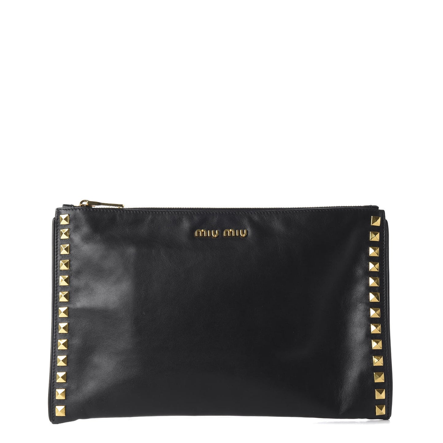 Soft Calf Studded Zip Pouch Black