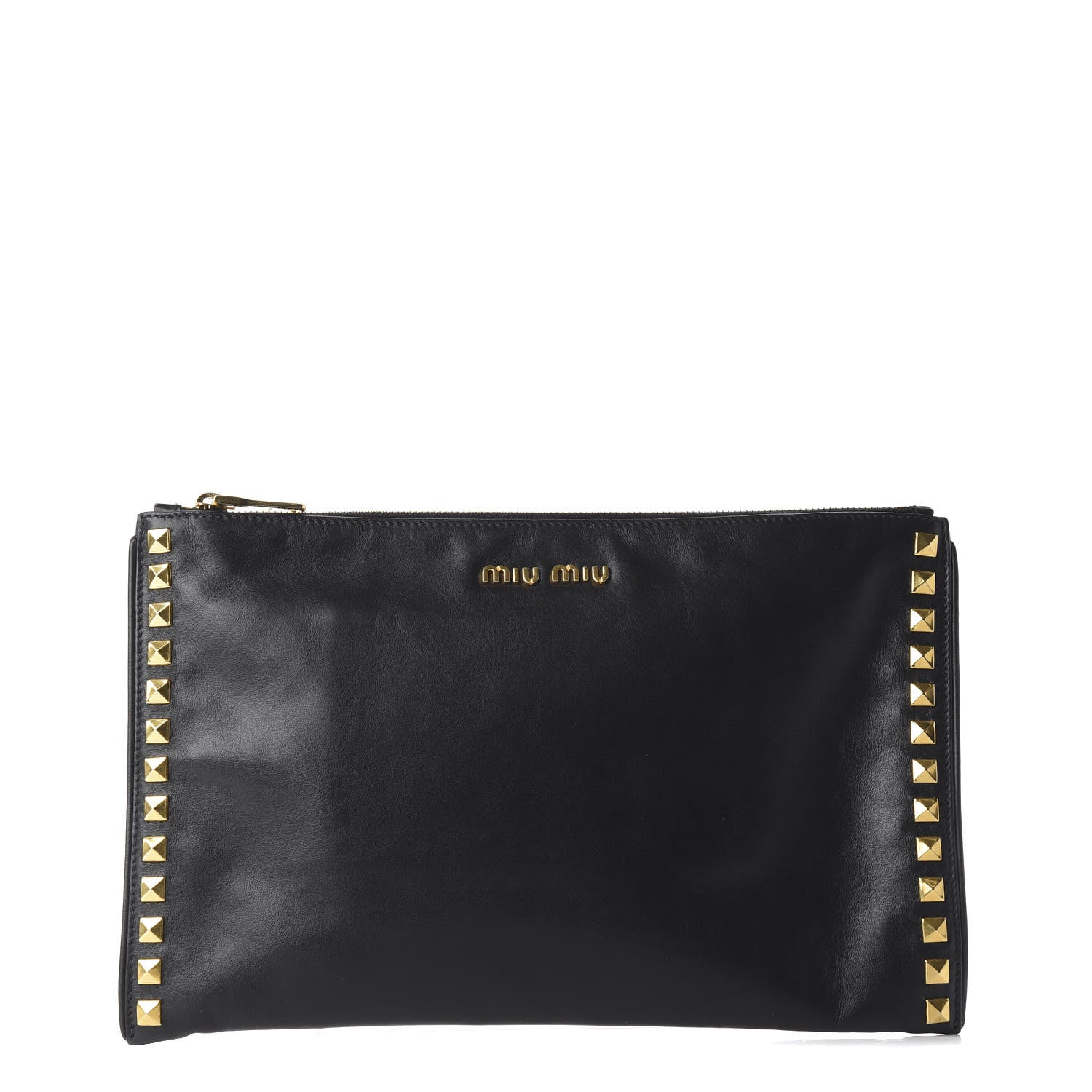 Miu Miu Soft Calf Studded Zip Pouch Black 1 of 9