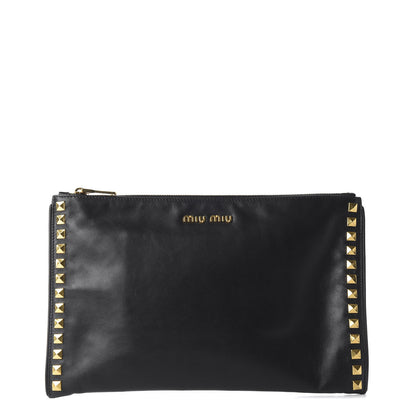 Miu Miu Soft Calf Studded Zip Pouch Black 1 of 9